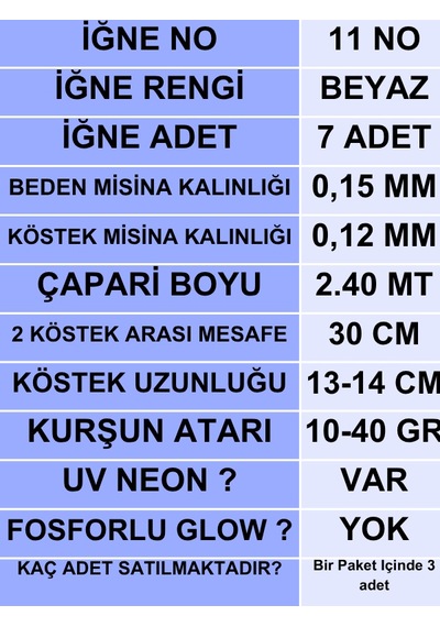 Ea genset İstavrit Çaparisi 15x12 11 No 7 Beyaz İğneli 3lü Paket
