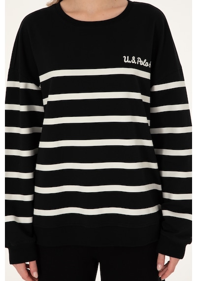 U.S. Polo Assn. Kadın Siyah Çizgili Bisiklet Yaka Sweatshirt 50297279-VR046 U.S. Polo Assn. Kadın Siyah Çizgili Bisiklet Yaka Sweatshirt 50297279-VR046