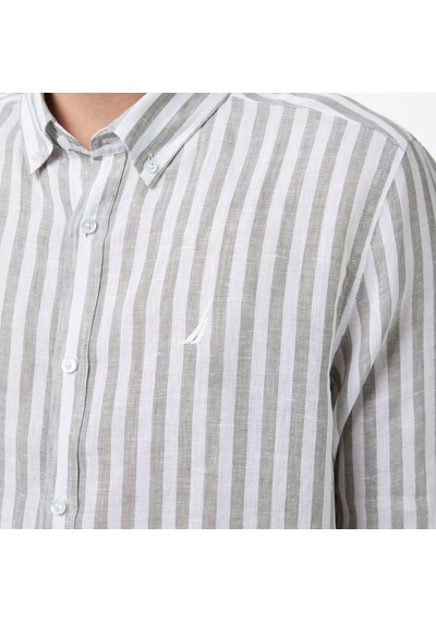 Nautica Erkek Yeşil Regular Fit Çizgili Keten Gömlekçizgiliw65451t