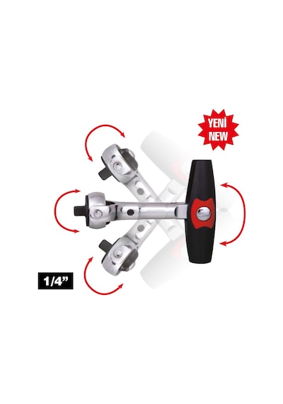 İzeltaş 1/4" Mafsallı T Kol Cırcır (72 Diş) - 1507067115