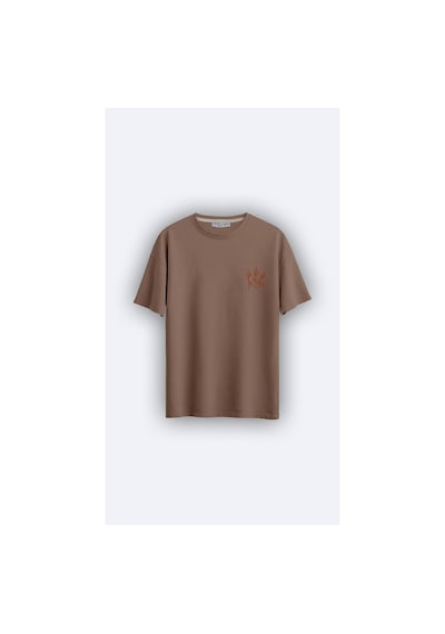 Oversize Bisiklet Yaka Unisex Toprak Renk T-shirt - Dansçı TOPRAK