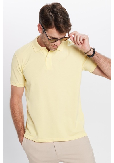 Tudors Erkek Slim Fit Dar Kesim Pamuklu Yumuşak Dokulu Serin Tutan Kumaş Düz Pike Polo Yaka Tişört-31627 Sari Sarı