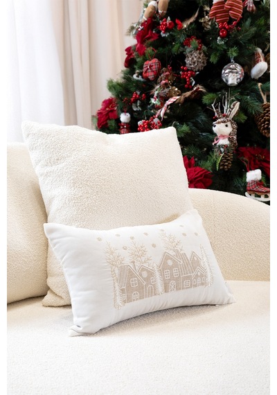 Xmas Beyaz Nakşlı Kırlent Kılıfı 30x50 2549 Beyaz