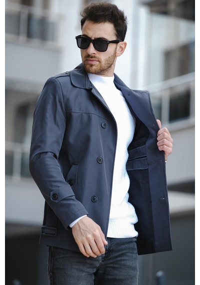Oksit Lusaka Su İtici Slim Fit Kemer Detaylı Trençkot Fume
