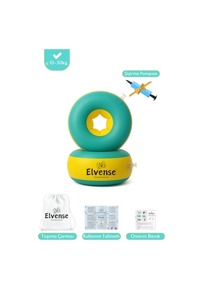 Elvense Çocuk Yüzme Kolluğu Seti 10-30 Kg Pompalı + Taşıma Çantalı Sarı - Mavi
