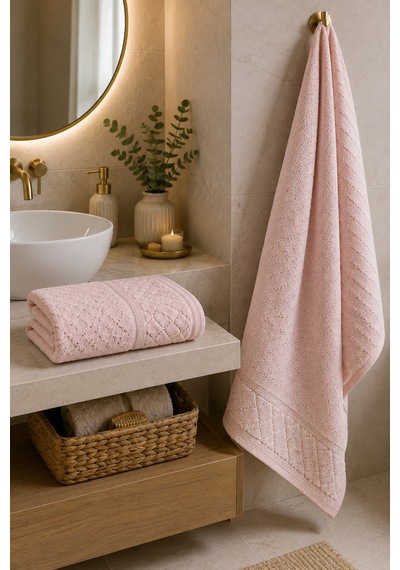Kristal 2 Li Banyo Havlu Seti 50 90 Baş Havlusu + 90 150 Banyo Havlusu - Pudra