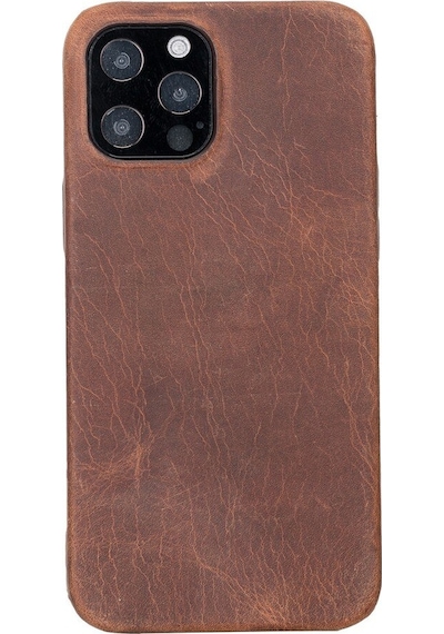 Apple Uyumlu iPhone 12 Pro Max Deri Arka Kapak Rock G2 Kahve