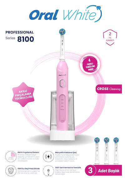 Oral White 4 Modlu Professional 8100 Şarjlı Diş Fırçası İkili Set