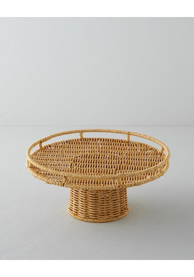 Wicker Plastik Rattan Kek Standı 30 Cm Açık Kahverengi Kahverengi