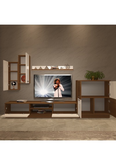 Decoraktiv Eko 6b Mdf Dvd Tv Ünitesi Tv Sehpası - Ceviz Beyaz Ahşap - Beyaz