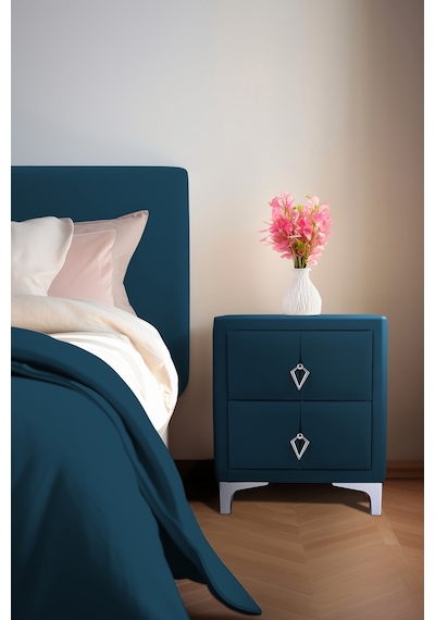 Harmony Silver Iki Çekmeceli Komodin- Yatak Odası Kumaş Döşemeli 2 Kapaklı Komodin Modeli Mavi Harmony Silver Iki Çekmeceli Komodin- Yatak Odası Kumaş Döşemeli 2 Kapaklı Komodin Modeli Mavi