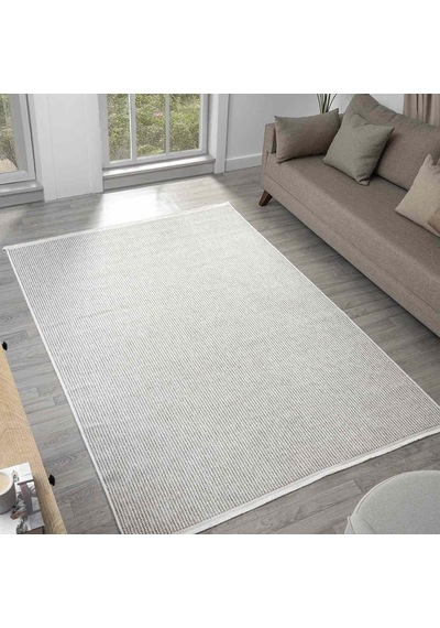 Krem Bukle Dokulu Düz Renk Modern Halı - Bk0360 Gri