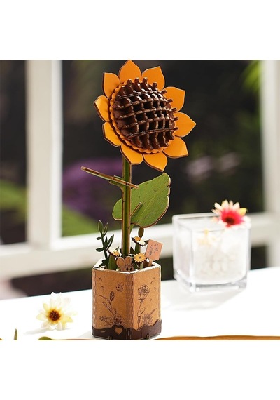 Rowood Tw011 Ayçiçeği Sunflower Dıy Minyatür Maket Model Seti Ahşap 3d Wooden Puzzle Model Kit Ahşap Maket Dekoratif Hobi Seti