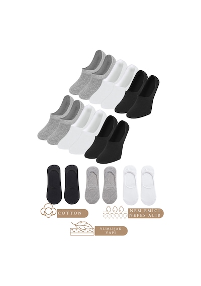 Kral Socks Unisex Düz Desenli 6 Çift Pamuklu Terletmez Babet Çorap Beyaz