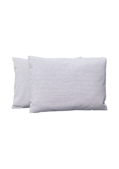 %100 Pamuk İpliği Boyalı Çizgili Tek Kişilik Yastık Kılıfı 2'li Set - 50x70 Cm Naturel Cep Detaylı Mavi