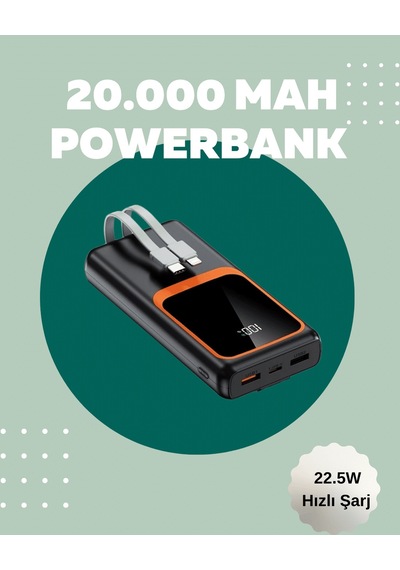 Dijital Ekranlı 20.000 Mah Powerbank 22.5w Hızlı Şarj + Çoklu Bağlantı Seçeneği - Lisinya