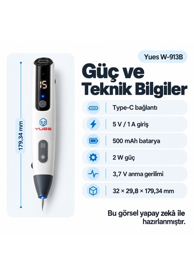 Yues W-913b Ben Alma Kalemi 15 Kademeli Type-c Şarjlı