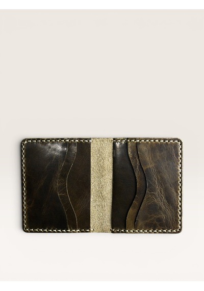 Kalkan Deri Olive Black Efektli Minimal Cüzdan -Siyah