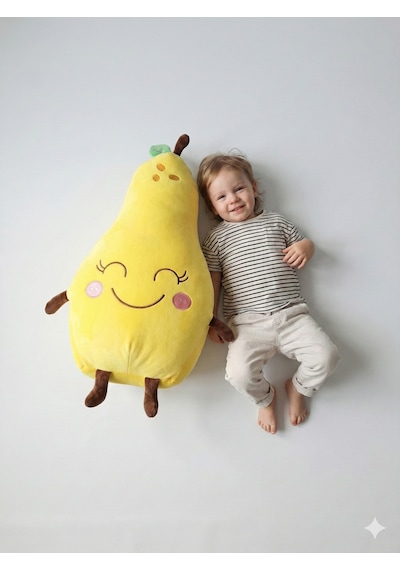 Büyük Boy Sevimli Gülen Armut Nano Peluş Oyuncak - Yumuşak Sarı Meyve Yastık Ve Uyku Arkadaşı-50 Cm Sarı