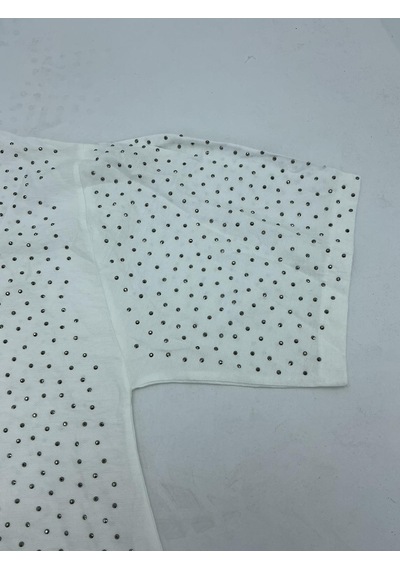 Büyük Beden Kapüşonlu Puantiyeli Fermuarlı Mom Pantolonlu Kadın İkili Takım Beyaz