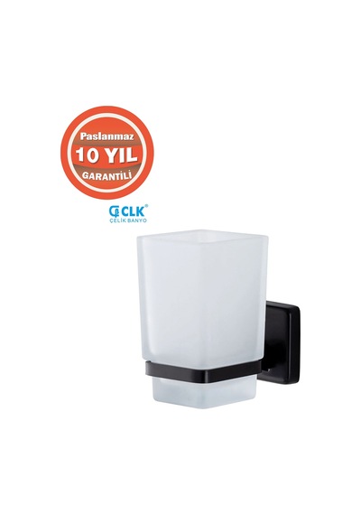 Çelik Banyo Paslanmaz Pirinç Camlı Kumru Diş Fırçalık Mat Siyah Siyah