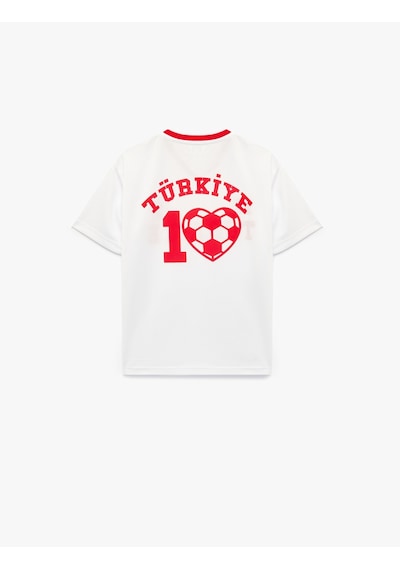 Koton Futbol Temalı V Yaka Kısa Kollu Tişört Beyaz 7wkg10350ak
