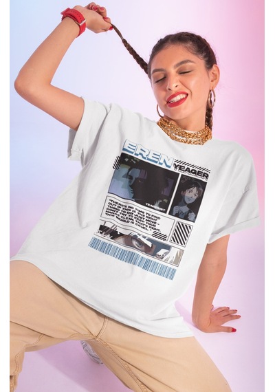 Eren Yeager Yeagerist Baskılı Unisex Oversize Attack On Titan Ani Beyaz