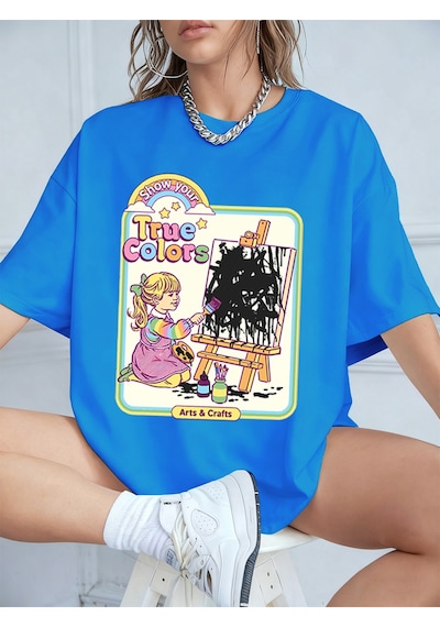Noıssey Urban Pop Graphic Kadın Tişört Koleksiyonukod 5609 Bebe Mavi