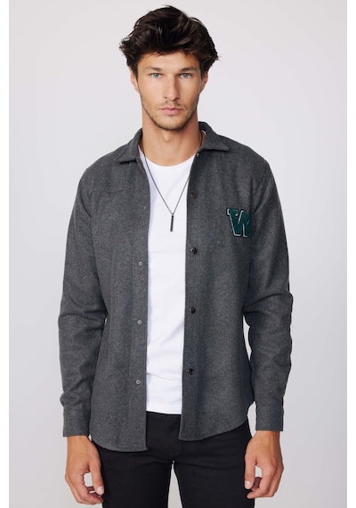 Tudors Slim Fit Kaşe Çıtçıtlı Armalı Düz Oduncu Gri Erkek Gömlek-28366-gri Gri Tudors Slim Fit Kaşe Çıtçıtlı Armalı Düz Oduncu Gri Erkek Gömlek-28366-gri Gri