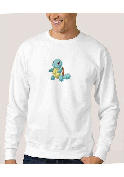 Pokemon Squirtle Karakter Baskılı Beyaz Erkek Örme Sweatshirt (530942247)