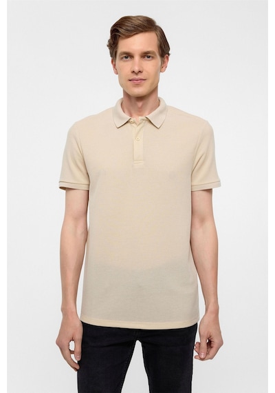 Süvari Bej Regular Armürlü Polo Yaka Tişört-38358 Bej