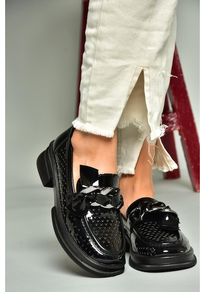 Fox Shoes U704137508 Siyah Rugan Loafer Makosen Kadın Ayakkabı Siyah