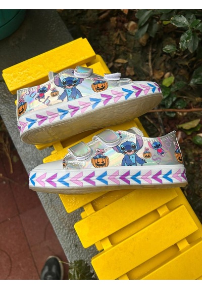 Scarpe Magiche Stitch Baskılı Kız Çocuk Ayakkabısı 31-35 Numara Arası Işıksızdır Gümüş