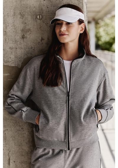 Tommy Life Gri Melanj Kompakt Pamuklu Kalın Pürüzsüz Dokulu Dik Yaka Oversize Fit Kadın Eşofman Takım - 95340 GRİ MELANJ