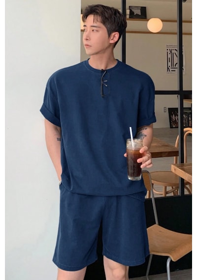Tarz Cool Erkek Oversize T-shirt Şort Takım Rahat Yazlık Kombin Lacivert