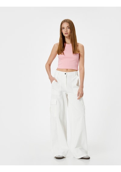 Koton Crop Basic Halter Yaka Atlet Ribanalı Pamuklu Slim Fit Pembe 4sal30331ık Gül