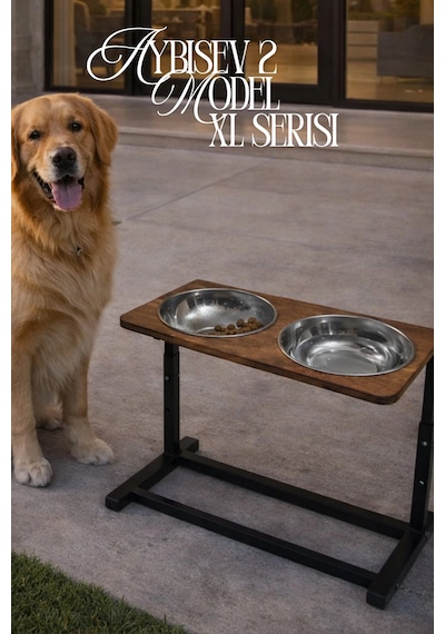 Reyo Ok-ay Store Aybisev 2 Model Xl Büyük Irk Köpekler İçin Yüksekliği Ayarlanabilir Mama Su Standı Ceviz