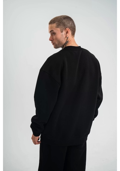 Uzun Kol Bisiklet Yaka Basic Sweatshirt - Siyah Siyah