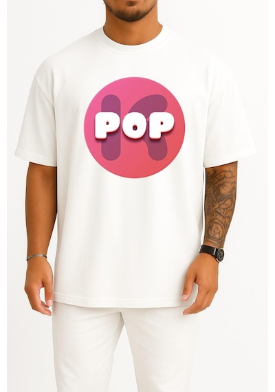Bahriyeli Collection Oversize Kpop 2048 K-pop Music Song Göğüs Tasarımlı Unisex T-shirt Beyaz