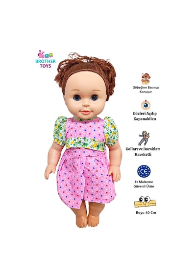 Göbeğine Basınca Konuşan Gözleri Açılıp Kapanabilen Oyuncak Cansu Et Bebek Büyük Boy 40 Cm.