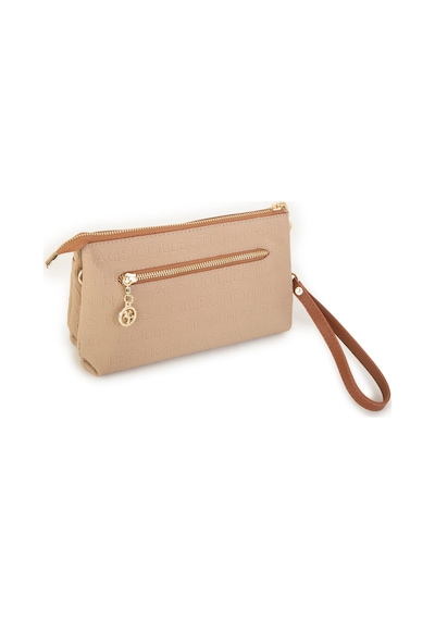 Nas Bag Kadın Çapraz Ve Clutch Çanta Bilek Ve Çapraz Askılı Kum Taba Gofraj 24x15 Cm Kum Taba Gofraj Kum
