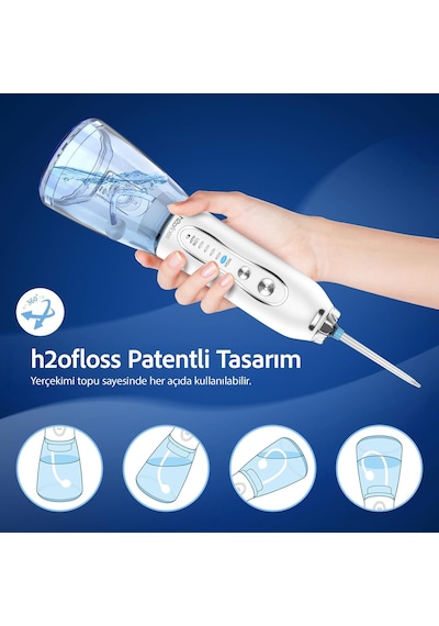 H2ofloss Ağız Duşu, 6 Başlıklı, 5 Modlu, 300 Ml, Ipx7, Diş Taşı Temizliği