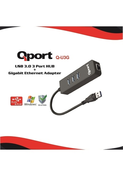 Qport Q-U3G 10/100/1000 Usb3.0 3Port Usb Çok+Usb Ethernet (545850651)