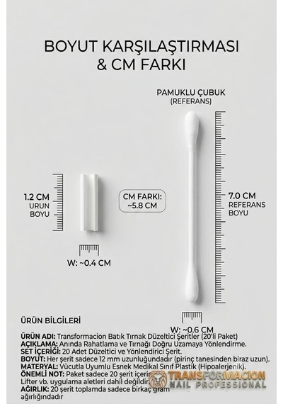 Transformacion Tırnak Düzeltici Ve Yönlendirici Şeritler, 12 Mm, Medikal Sınıf Esnek Plastik, 20'li Paket