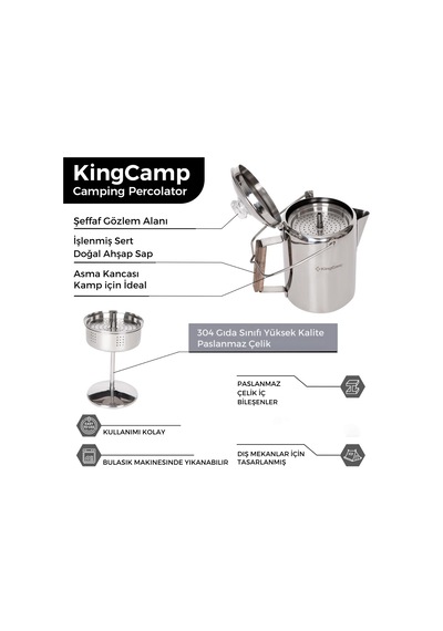 Kingcamp Percolator Coffee Pot Çelik Kahve Demleme Seti Gümüş