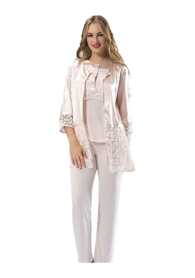 Sistina Penye Pijama Takımı - 1417-1 Açık Bej - Siyah