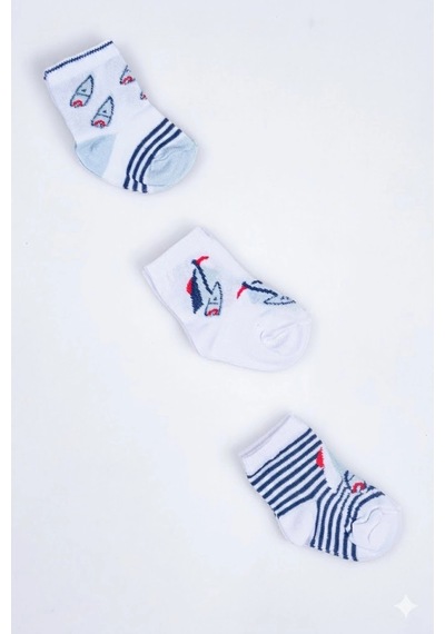Cocole Socks Erkek Çocuk Soket Çorabı 3 Lü Set Pamuklu Marin & Nautical Desenli Çok Renkli