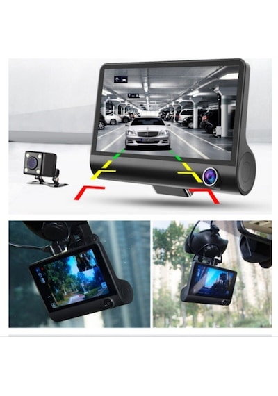 Araç Içi Kayıt Kamerası 1080p 3 Kameralı Full Hd 4.1 Inc Ekranlı Araç Iç Yol Kayıt Park Kamerası