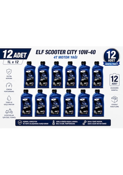 Elf Scooter 4 Cıty 10w-40 12x1l Motosiklet Motor Yağı Scooter Motorları İçin Özel Formül