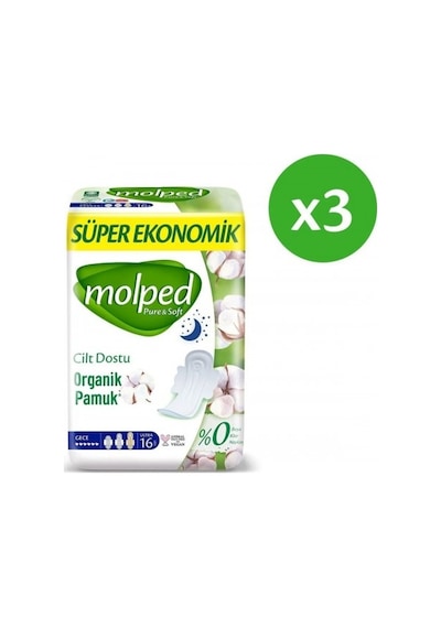 Molped Pure & Soft Gece Süper Ekonomik Ped 16 Lı X 3 Adet PKT.MOLPED.031